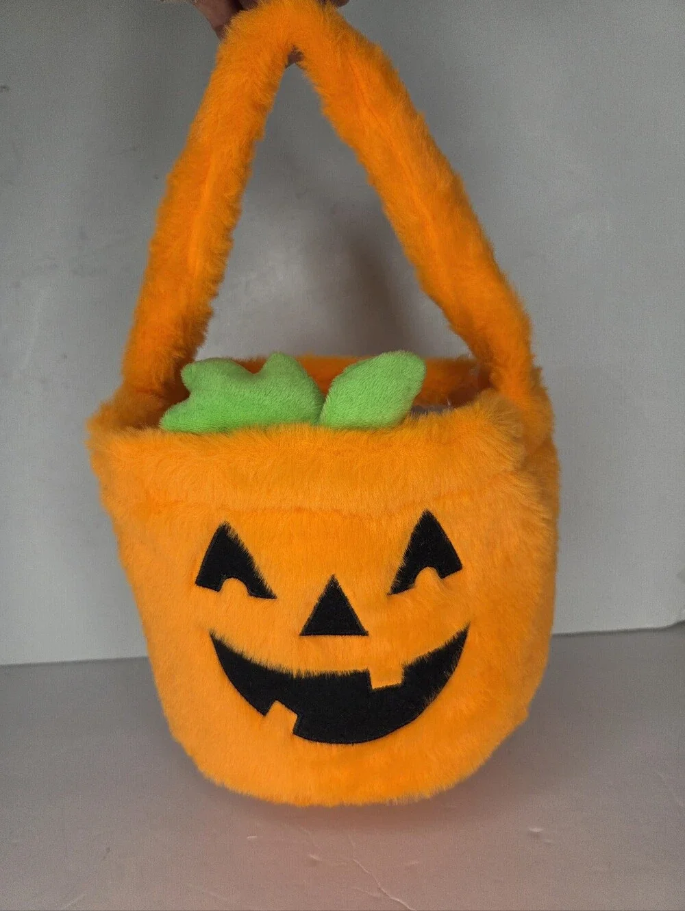 Plush Orange Pumpkin Trick Or Treat Candy Bag Halloween Bucket
